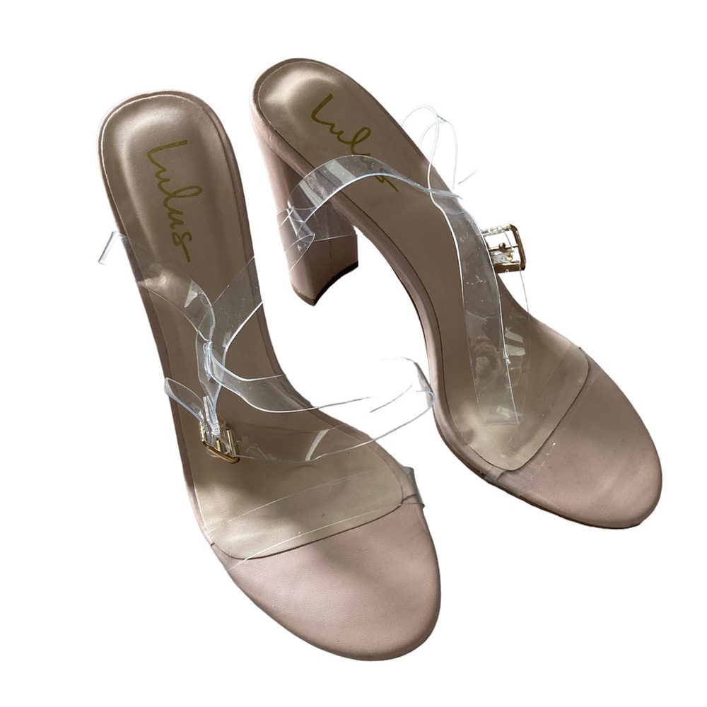 Lulu’s Sandals Transparent Strap Block Heel Shoe Formal Sexy Blush Pink Size 10 - Picture 3 of 9